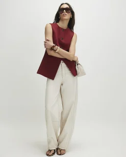 Red Sleeveless Button Detail Waistcoat