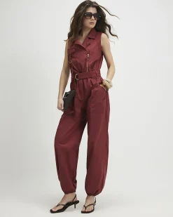 Red Sleeveless Utility Jumpsuit