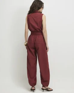 Red Sleeveless Utility Jumpsuit