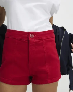 Red Stretch Hotpant Denim Shorts