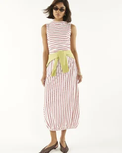 Red Striped Bubble Hem Midi Dress