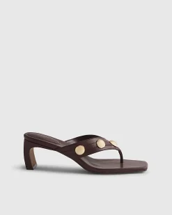 Red Studded Toe Thong Heeled Sandals
