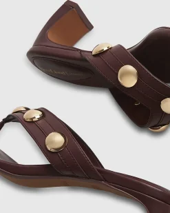 Red Studded Toe Thong Heeled Sandals