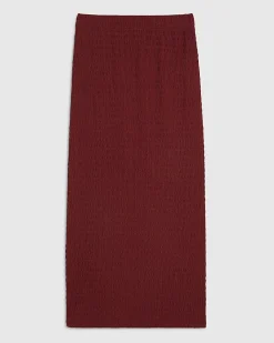 Red Textured Midi Skirt