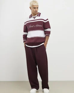 Red Wide Leg Twill Joggers