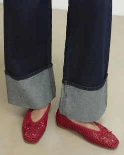 Red Woven flat Ballet Pumps