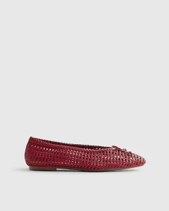 Red Woven flat Ballet Pumps