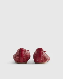 Red Woven flat Ballet Pumps