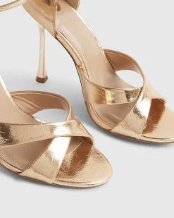 Rose Gold Cross Over Strap Heeled Sandals