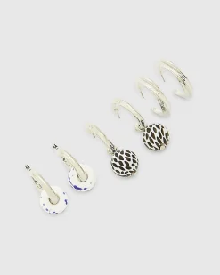 Silver Bead Hoop Earrings Multipack