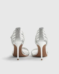 Silver Caged Back Heeled Sandals