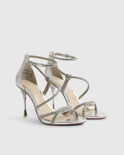 Silver Closed Back Diamante Strap Heels