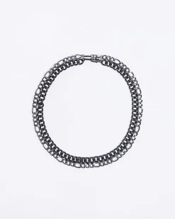 Silver colour multirow chunky necklace