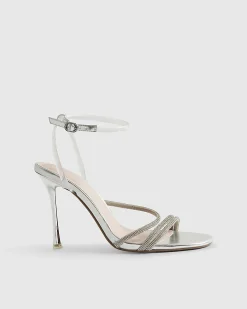 Silver Diamante Strappy Heeled Sandals