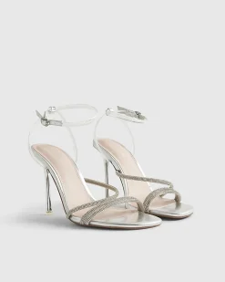 Silver Diamante Strappy Heeled Sandals