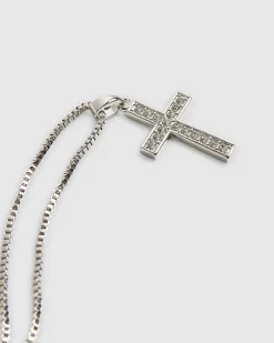 Silver Diamond Simulant Cross Necklace