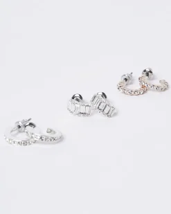 Silver Diamond Simulant Earrings Multipack