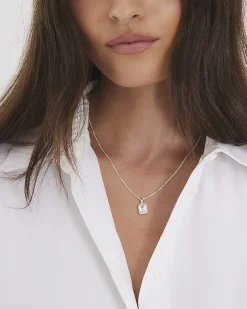 Silver Diamond Simulant Pendant Necklace