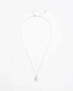 Silver Diamond Simulant Pendant Necklace