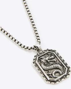 Silver Dragon Tag Necklace