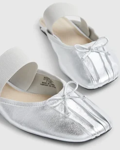 Silver Elastic Strap Backless Ballet Flats