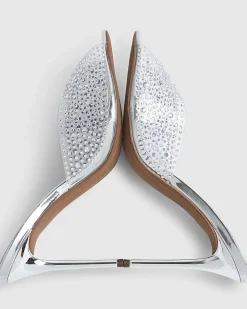 Silver Embellished Heeled Mule Sandals