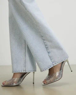 Silver Embellished Heeled Mule Sandals