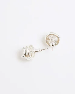 Silver Halo Stud Earrings