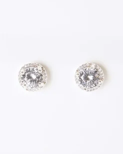 Silver Halo Stud Earrings
