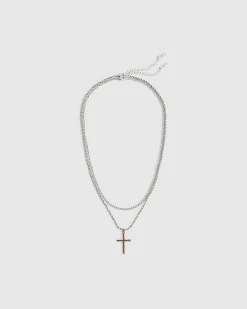 Silver Mixed Metal Cross Necklace
