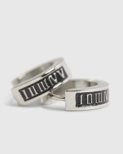 Silver Numerals Hoop Earrings