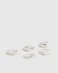 Silver Pack Of 5 Rings