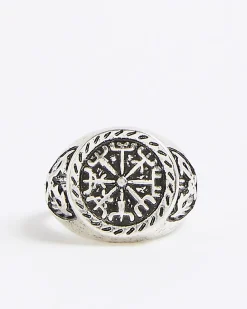 Silver Rhodium Compass Ring