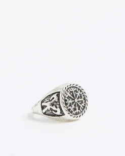 Silver Rhodium Compass Ring
