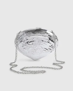Silver Shell Hard Clutch Bag