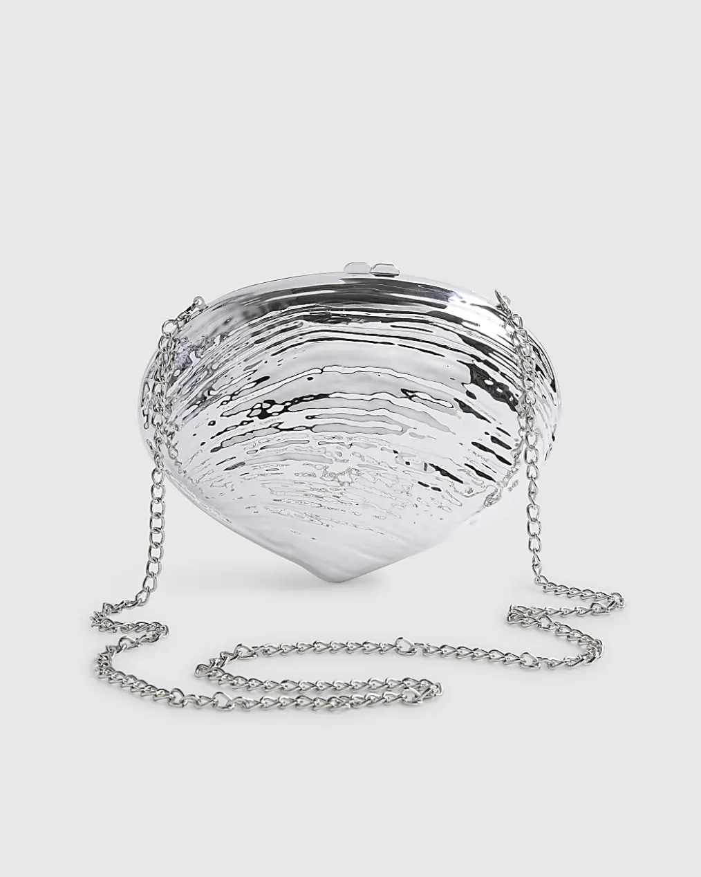 Silver Shell Hard Clutch Bag
