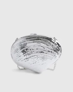 Silver Shell Hard Clutch Bag