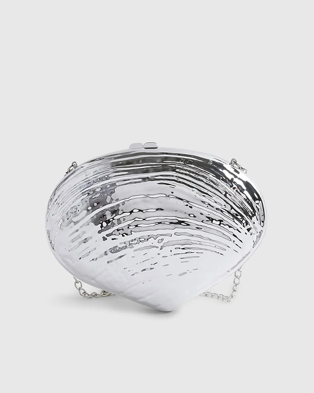 Silver Shell Hard Clutch Bag