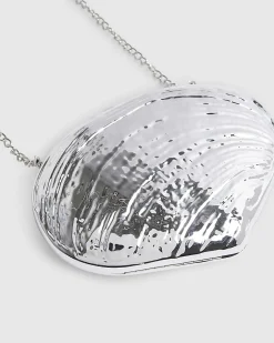 Silver Shell Hard Clutch Bag