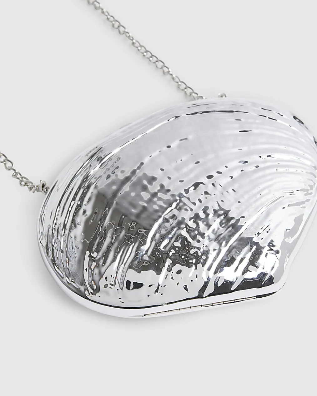 Silver Shell Hard Clutch Bag