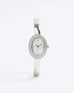 Silver Skinny Strap Oval Watch