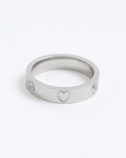 Silver Stainless Steel Diamante Ring