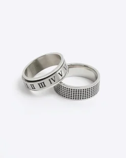 Silver stainless steel pack of 2 rings