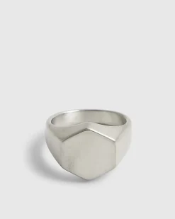 Silver Steel Brushed Hexagon Ring