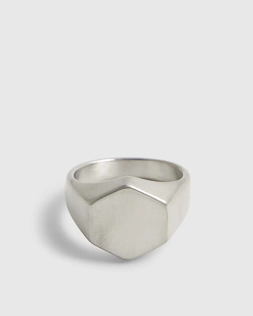 Silver Steel Brushed Hexagon Ring