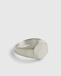 Silver Steel Brushed Hexagon Ring