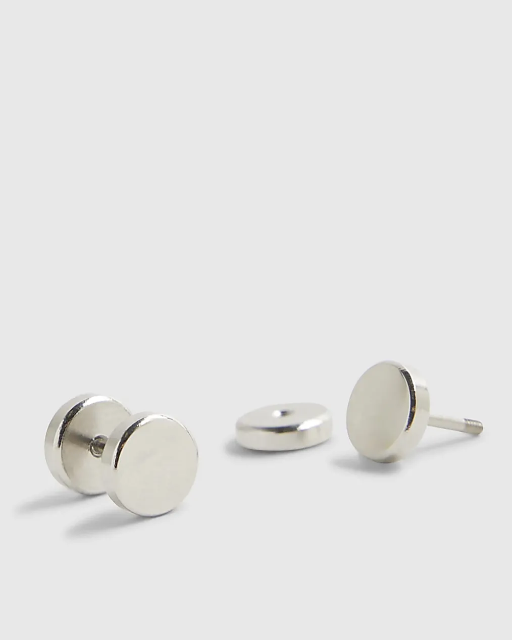 Silver Steel Circle Stud Earrings