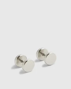 Silver Steel Circle Stud Earrings