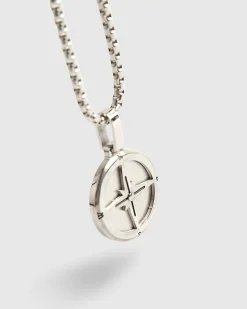 Silver Steel Compass Necklace