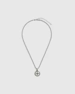 Silver Steel Compass Necklace